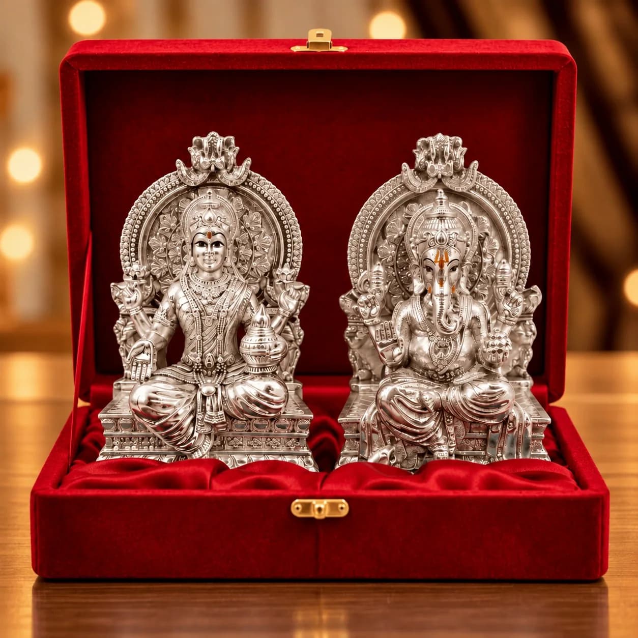 999 Silver Plated Lakshmi Ganesh Idol Set